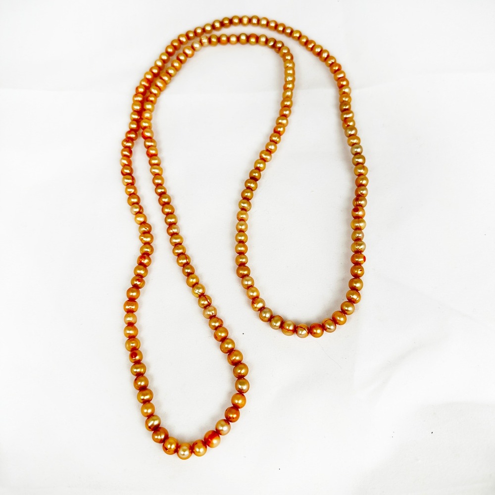 Vintage 36 inch Endless‎ Golden Bronze Freshwater Pearl Necklace Natural Color